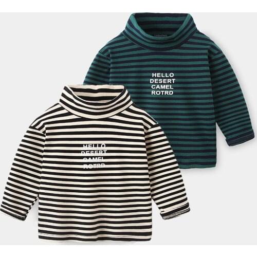 Toddler Boys Tshirt Casual Turtleneck Striped Letter Print Baby T Shirt for Boy Kids Clothing Childrens Cotton Bottoming Shirt