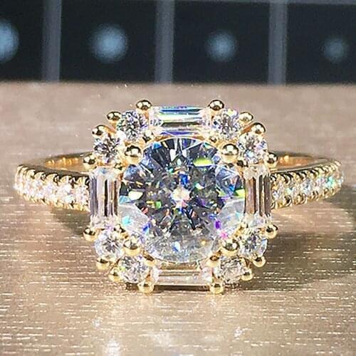 10K Au417 Yellow Gold Women Wedding Party Engagement Ring 1 2 3 4 5 Carat Round Moissanite Diamond Ring Square Rectangle Trendy