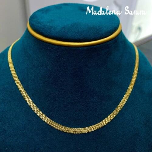 MADALENA SARARA Pure 18k Yellow Gold Mesh Flat Thick Chain Women Necklace Set AU750 Exquisite Handmade-C