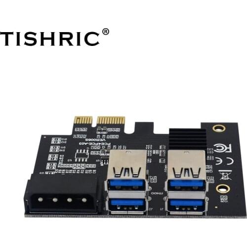 TISHRIC PCIE 1 To 4 Riser Card Converter Riser USB 3.0 Express 1X To 16X PCIe Port Multiplier For BTC Bitcoin Miner Mining