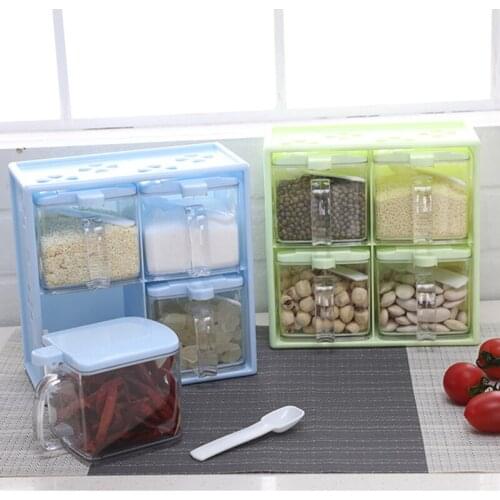 Four Grid Seasoning Box, Multi-Function Seasoning Cup, Wall-Mounted Drawer Type Seasoning Pot