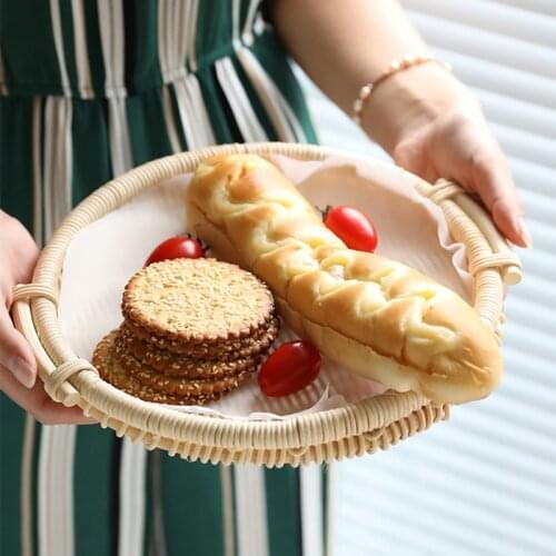 1Pcs Japanese Style Handmade Rattan Woven Fruit Bread Basket Kitchen Snack Sushi Dessert Serving Plate Home Food Storage Baskets