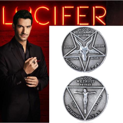 Cosplay Satanic Lucifer Morning Star Badge Coin Props Unisex Halloween Pentecostal Accessories Satanic Badge