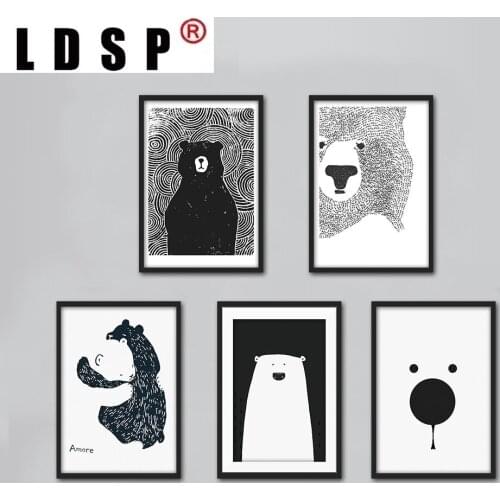 LDSP Nordic Black White Gray Bear Canvas Painting Wall Art Print Poster Picture Modern Living Room Home Minimalist Decor