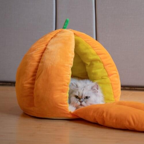 Pumpkin Closed Cute Cats Nest Warm In Winter Cat House Thickened Small Dogs Nest Cat Mat Sleeping Pet Supplies All Year Round