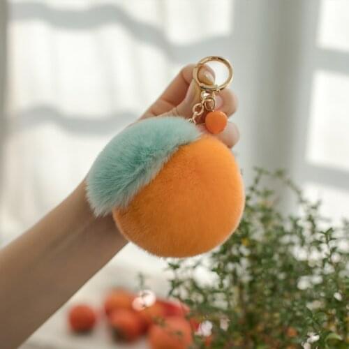 Cute Real Rex Rabbit Fur Keychain Plush Sweet Tangerine Key Metal Ring Women Toys Fluffy Key Bag Ornament Jewelry Gifts