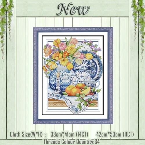 Porcelain and Flowers painting counted print on the canvas DMC 11CT 14CT kits DIY chinese Cross Stitch embroidery needlework Set