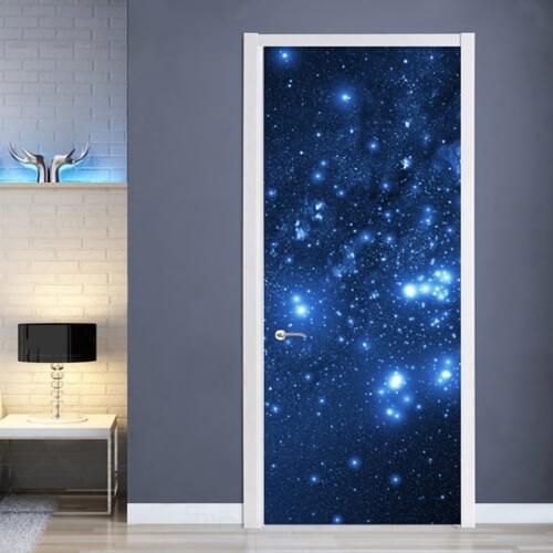 Starry Sky Door Sticker 3D Living Room Kids Bedroom Home Decoration Wallpaper PVC Self-Adhesive Waterproof Door Decals Stickers