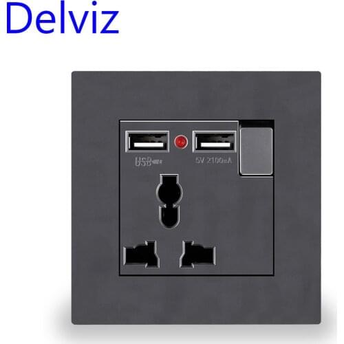 Delviz Wall Power Socket Universal 3 Hole, Dual USB Charger Port, AC 110~250V 13A, LED indicator,EU Standard USB Switched Outlet