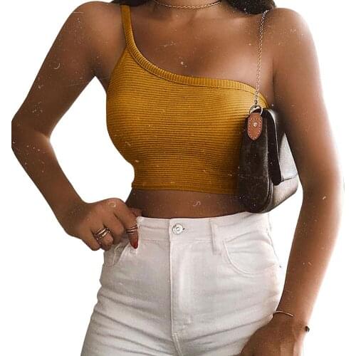 2020 New Women Sexy Irregular Single Shoulder Camisole Fashion Solid Color Slim Fit Bottoming Top Tight Breathable Comfortable