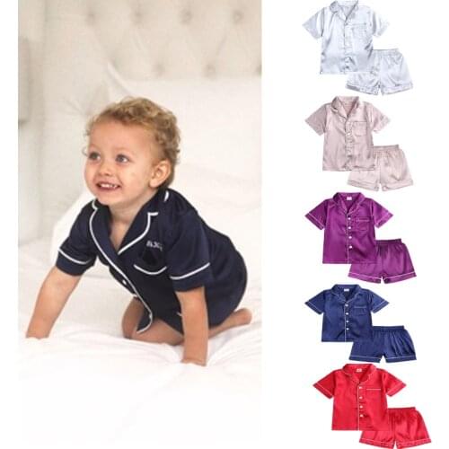 2021 New Summer Children Clothes Pajama Set Stain Silk Soft Solid Color Comfortable Kids Girls Boys Pajamas Sleepwear Suit