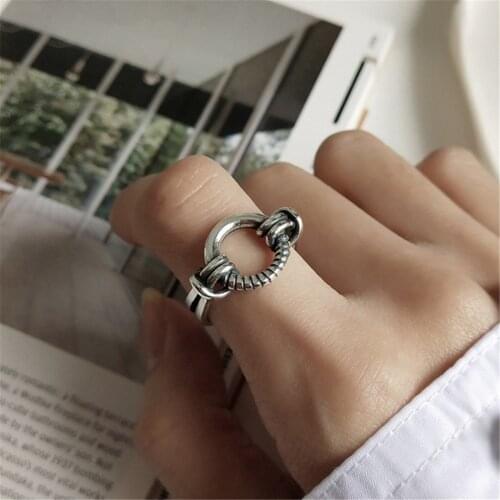 Wholesale Hot Sale Jewelry For Women Girls Ring Bridal Sets Geometric Round Tibetan Silver Vintage Punk Rock Rings High Quality