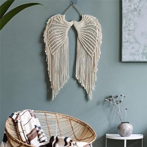 Handmade Moon Woven Wall Hanging Owl Macrame Feather Angels Wing Tapestry For Home Wall Bedroom Decor Home Supplies Home Decor