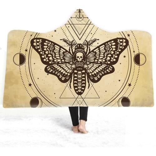 Holiday Gift Mythology God Goddess Sun Moon Skull Moth Sherpa Fleece Hooded Blanket Sofa Throw Camping Travel