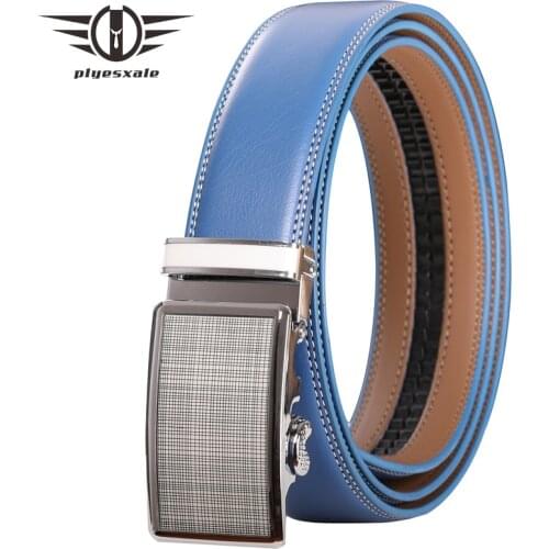 2021 NEW Brand Simple Design Fashion Blue Leather Belts for Men Casual Jeans Cowhide Strap Cowboy Belts Automatic Buckle B351