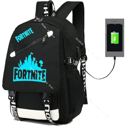 Fortnite Luminous Backpack for Student School Bags Leisure Outer Sports Bag Men Fashion USB Charging Backpack Travel Bag Black