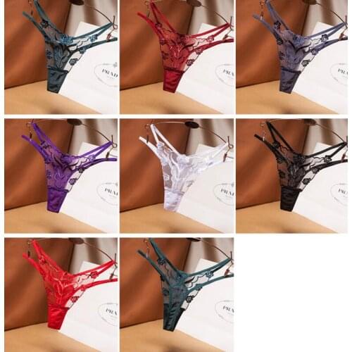 Sexy Embroidered Mesh Lady Thong Transparent See-through Panties Women Fashion