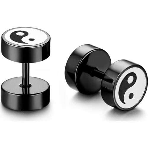 BONISKISS Trendy Women Stud Earrings Tai Chi Pattern Silver Color Jewelry Mens Stainless Steel Earring 1Pcs Classic Decoration