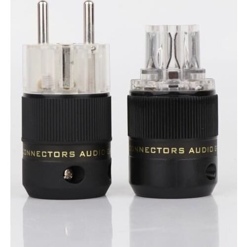 P077TE+C077TE Schuko Mains Power Plug silver Plated Connector IEC Female plug EU Power Connector