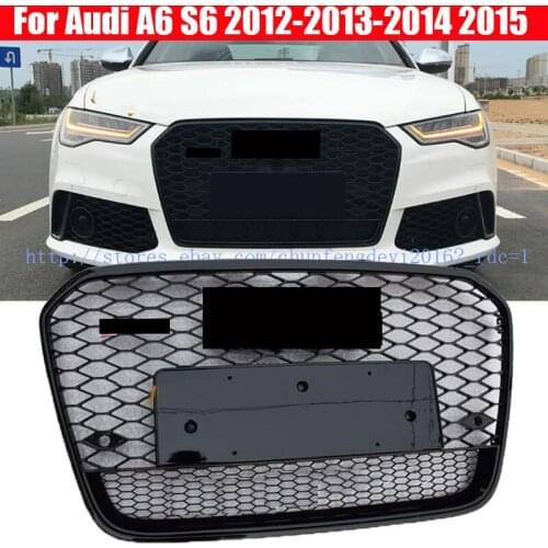 Sport front charms mesh honeycomb black grill cover for audi a6 s6 c7 2012 12 2013 13 2014 14 for rs6 style car accessories