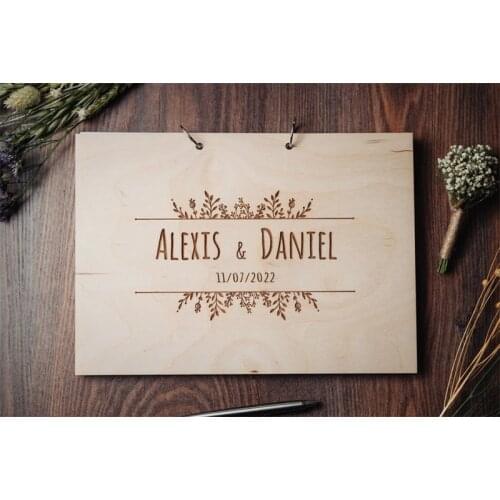 Wedding Guest Book Boho Wedding Guestbook Rustic Guest Book Floral Custom Guest Book Wedding Alternative Wood Guest Book