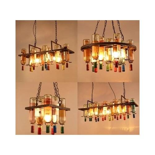 American country retro industrial bar chandelier creative personality cafe restaurant lighting glass wine bottle chandelier
