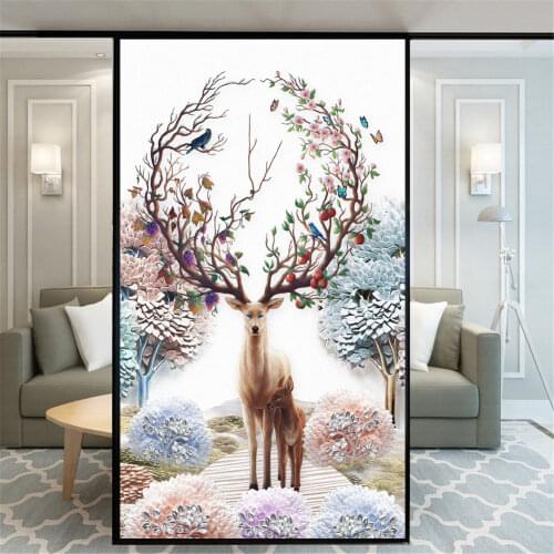 Privacy Windows Film Decorative Elk Stained Glass Window Stickers No Glue Static Cling Frosted Window Cling