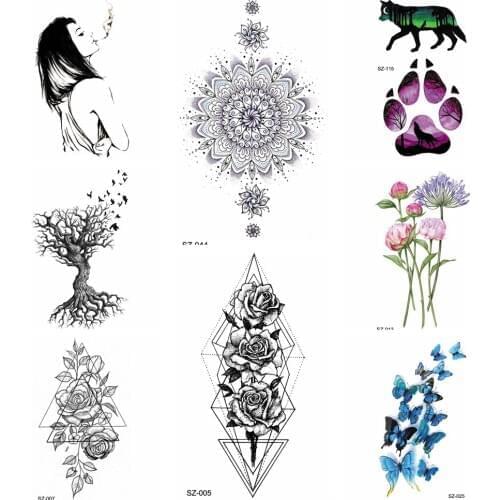 Women Body Arm Temporary Tattoo Henna Flower Pansy Tattoo Stickers Girl Fashion Watercolor Pretty Bouquet Fake Tatoos Makeup Tip