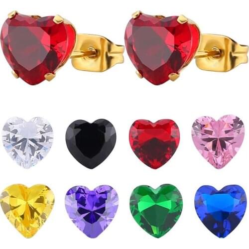 FairLadyHood Heart Design Stainless Steel Stud Earrings Hot Sale Women Crystal Gold Color Stud Fashion Earrings