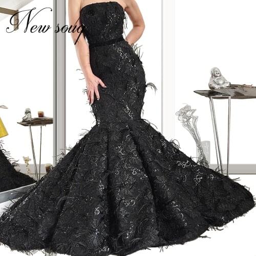 Strapless Black Party Dress Mermaid Woman Party Night Gowns Arabic New Evening Dubai Prom Dresses 2020 Turkish Robe De Soiree