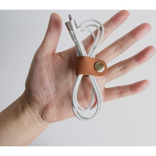 1PCS Portable USB Cable Cord Leather Winder Headphone Case Korean Headset Earphone Wire Desk Manager organizer