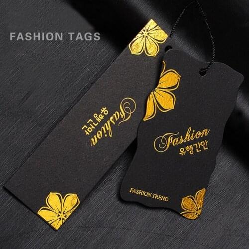 1000pcs High-Grade Black Card Bronzing Logo Design Custom-Made Womens Tag Listing Bids Received Certification Label Tag