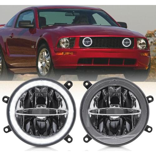 2Pcs LED Fog Driving Light Assy for 2005-2009 Ford Mustang GT Center Hood Grille Halo Ring DRL Daytime Running Lamp