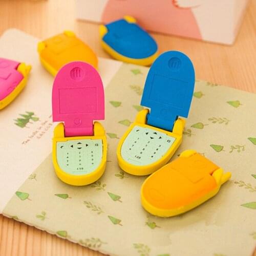 3pc Cute Flip Phone Shape Eraser Student Creative Novelty Kids Rubber Stationery Pencil Eraser Promotion Office School Supplies