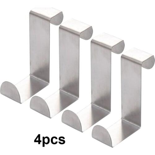 4Pcs Silver Stainless steel Kitchen Cabinet Draw Over Door Hook Clothes bedroom bathroom Hanger Holder Multi hook