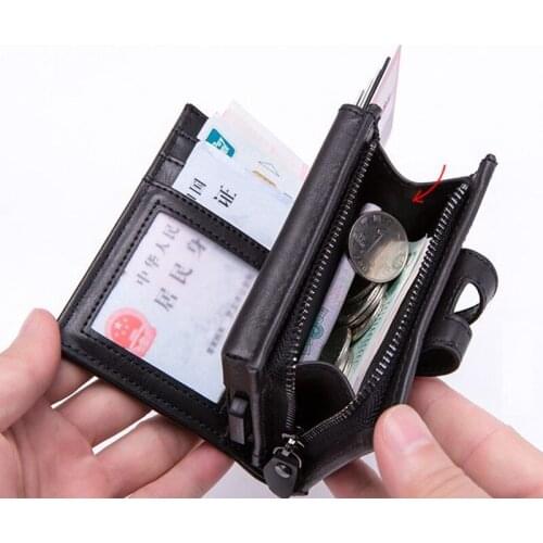 Aluminum Rfid Credit Card Holder Wallets for Men Women ID Cash Holder Zipper Coin Purses Key Wallet Leather RFID Mini Wallet