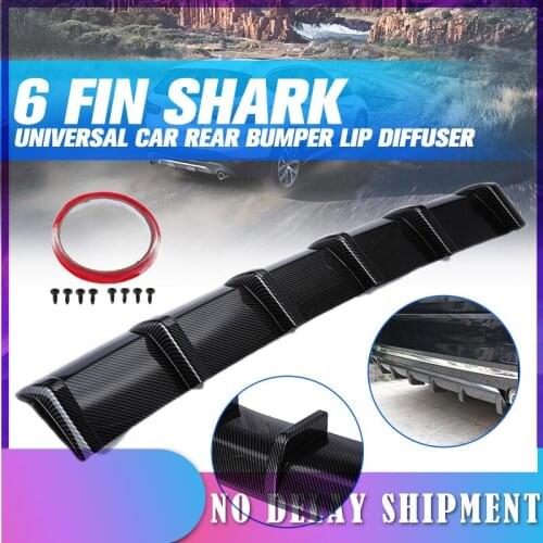 Car Rear Bumper Spoiler 6 Fin Shark Fin Style ABS Carbon Fiber Back Universal 90CM Car Rear Bumper Lip Diffuser Lip Separator