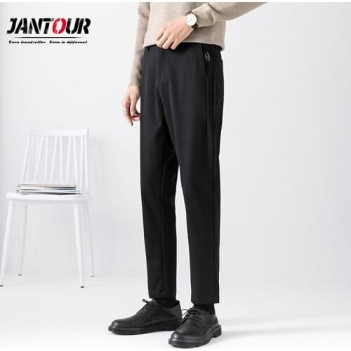 Brand Autumn Winter Men Suit Pants Formal Business Trousers Straight Mens Gray Casual Long Pants Male 28-38