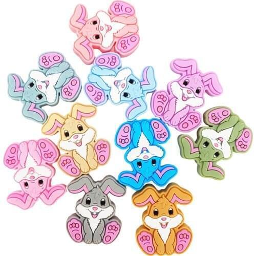 Chenkai 50PCS BPA Free Silicone Rabbit Bead Baby Teething Nacklace Beads For Baby Chewable Dummy Cartoon Pacifier Accessories