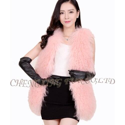 CX-G-B-160H New Brand Elegant Women Mongolian Sheep Fur Waistcoats Vest