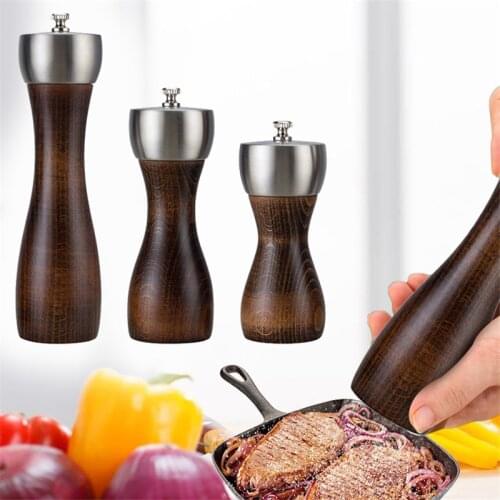 Wooden Salt and Pepper Grinder Mill Adjustable Grinder Stainless Steel Manual Spice Grinder Pepper Shaker Kitchen Seasoning Mill