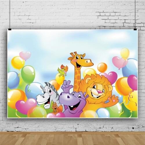 Cartoon Balloon Animal Hippo Childlike Backdrops Photos Background Decors for Kids Birthday Portrait Photography Props