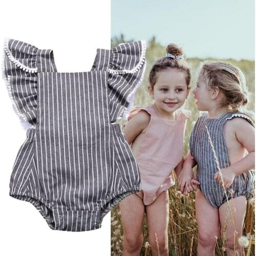 0-18M Cute Newborn Infant Clothes Rompers Baby Girls Sunflower Ruffle Striped One-pieces Sunsuit Summer Jumpsuit Outfit Clothing