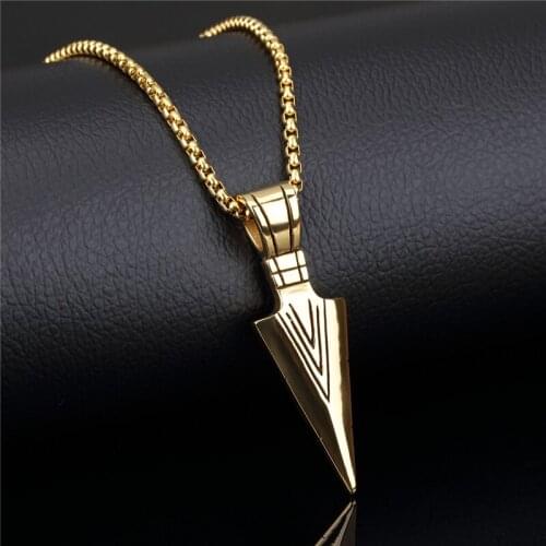 European American Personality Spearhead Pendant YMS N438 Jewelry 2021 Trend Stainless Steel Color 16K Gold Mens Necklace 55CM