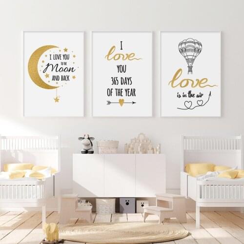 We Love You to The Moon and Back Gold Arrow Stars Nursery Decor Canvas Paintings Wall Art Pictures for Kids Room Home Decoration