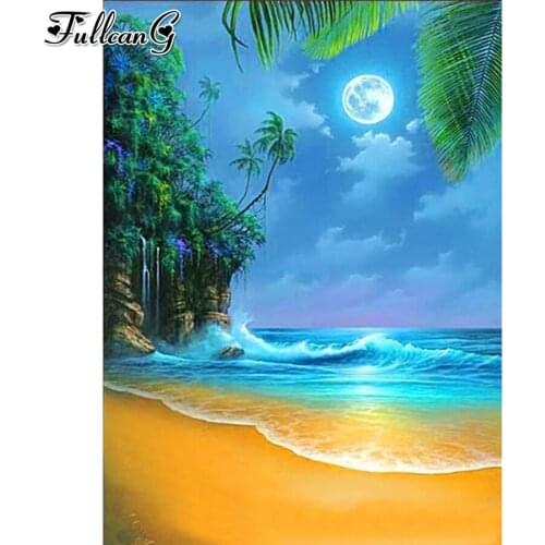 FULLCANG Night sea landscape 5d diy diamond painting cross stitch full square round drill rhinestone embroidery kits FG0192