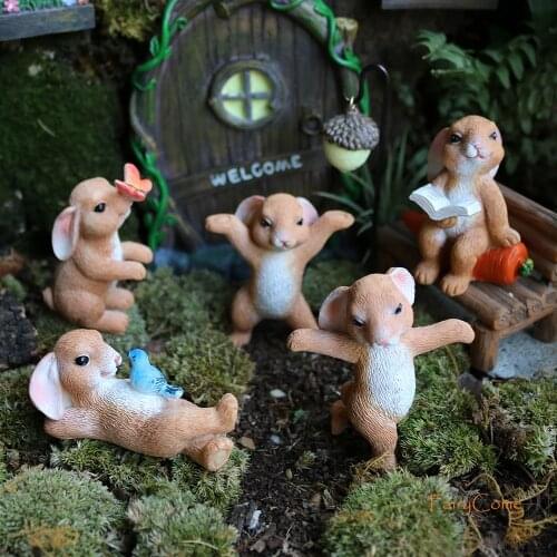 Set of 5 Fairy Garden Rabbit Figurines Mini Resin Bunny Rabbit Figures Miniature Rabbit Sculpture Statue Mini Garden Decoration