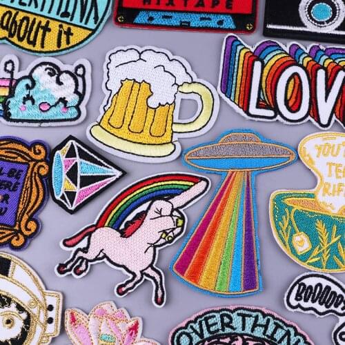 Hippie Letter Patches On Clothes Punk Embroidered Fusible Patch Applique UFO Lgbt Patches For Clothing Ghost Stickers Badges DIY