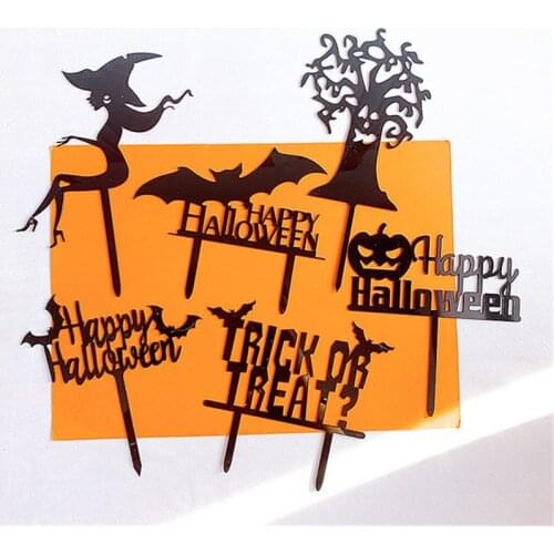 New Witch Halloween Party Cake Topper bat pumpkin acrylic cake flag decoration Kids holiday party dessert decoration Cake gift