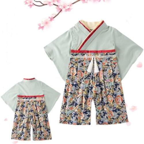 Baby Boys Girls Clothes Japanese Style Kids Romper Retro Bathrobe Uniform Infants Pajamas Long Sleeve Printed Kimono A204